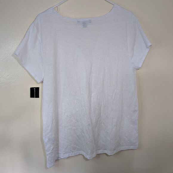 INC International Concepts Top White Short Sleeve Semi-Sheer Twist Front XL - Picture 2 of 10